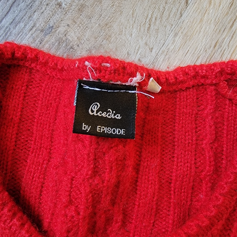 Red Button Up Cable Knit Sweater - Picture 3 of 3